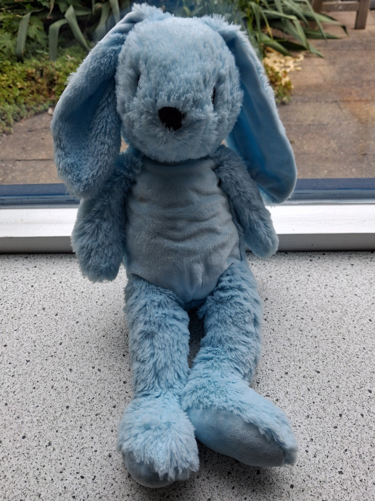 Konijn merk Evora van Kruidvat meet ca 42 cm blauw velours, Ophalen of Verzenden, Zo goed als nieuw, Konijn
