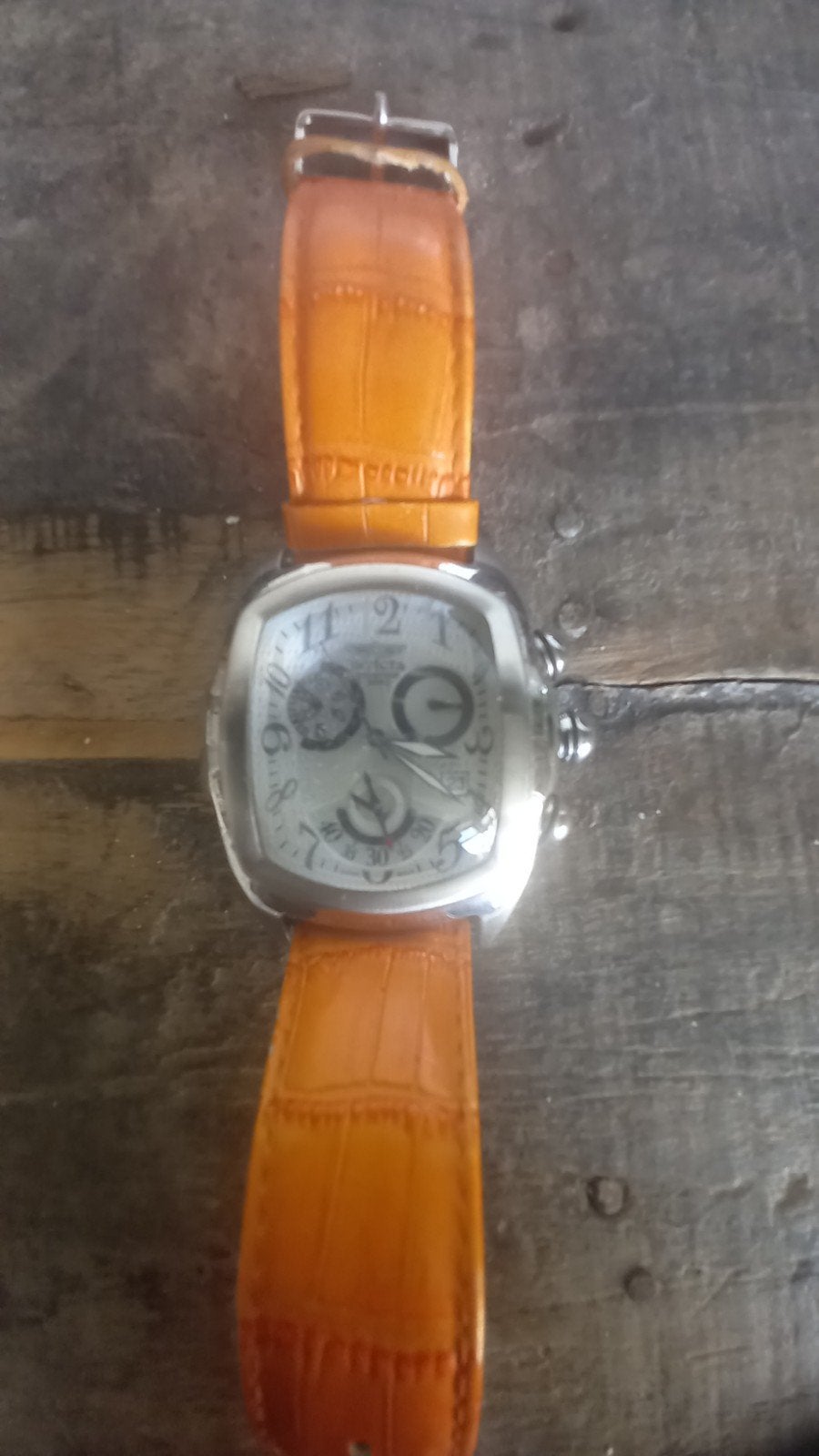 Invicta Lupah Polshorloge met Oranje Leren Bandje, Overige merken, Staal, Verzenden, Polshorloge