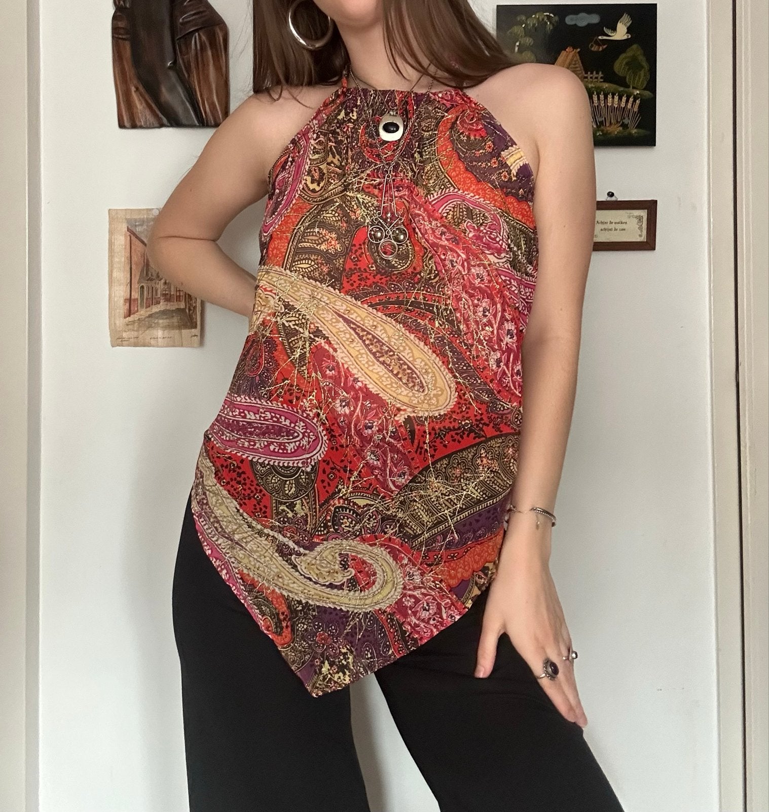 Handgemaakte Paisley Halter Top, Maat 38/40 (M), Meerkleurig, Ophalen of Verzenden, Zo goed als nieuw