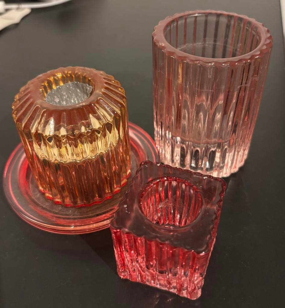 Kaarsenhouders roze, Ophalen of Verzenden, Nieuw, Overige materialen, Minder dan 25 cm