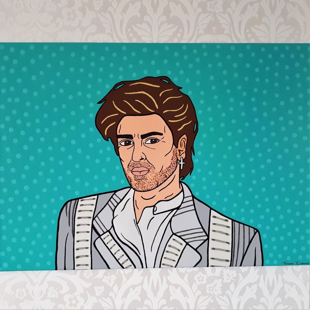 handgeschilderd George Michael pop art schilderij 50x70, Antiek en Kunst, Ophalen of Verzenden, Handgeschilderd, Acrylverf, Muziek
