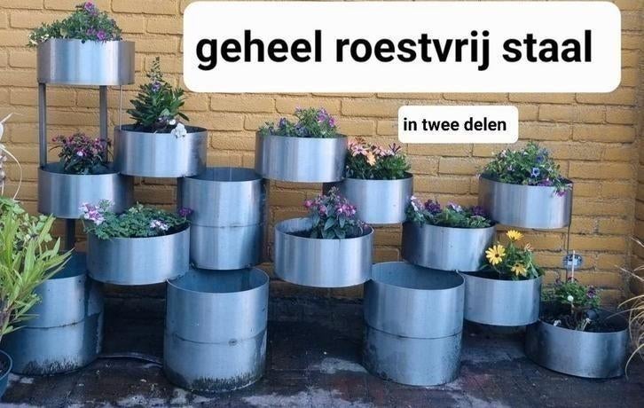 Bloembakken 2 delen RVS, Tuin en Terras, Ophalen of Verzenden, Zo goed als nieuw, Overige typen