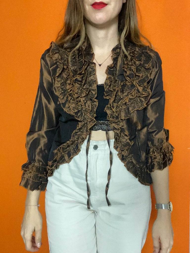 Blouse met rafels vintage - voor kleinigheidje!!, Vintage, Ophalen, Gedragen, Bruin