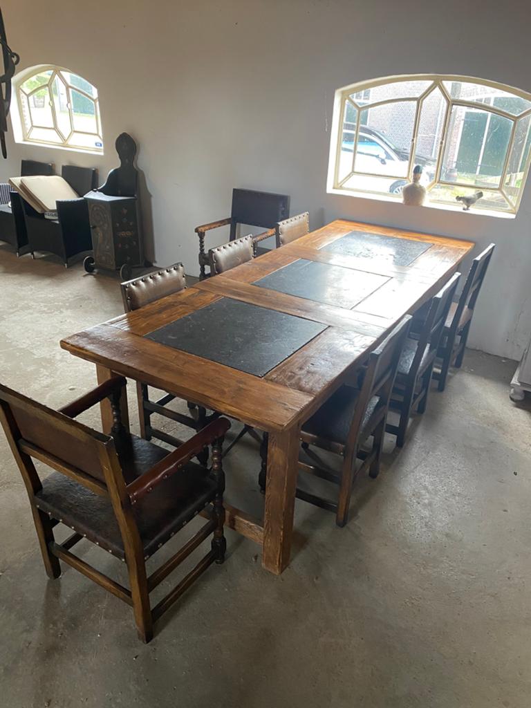 Eettafel met stoelen, Huis en Inrichting, Tafels | Eettafels, Ophalen, Gebruikt, 200 cm of meer, 50 tot 100 cm
