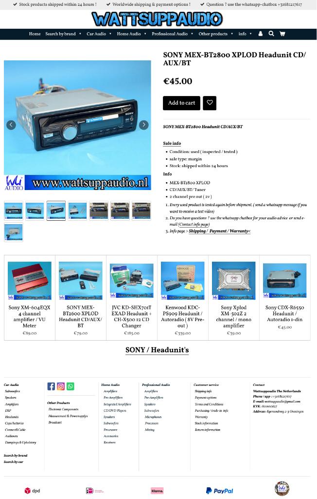 SONY MEX-BT2800 XPLOD Headunit CD/AUX/BT Autoradio, Gebruikt, ., Ophalen of Verzenden, .
