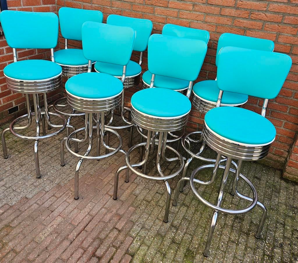 FIFTIES SIXTIES AMERIKAANSE BARKRUKKEN BEL AIR BARTAFEL, Ophalen, 5 krukken of meer, 60 tot 90 cm, Met voetsteun