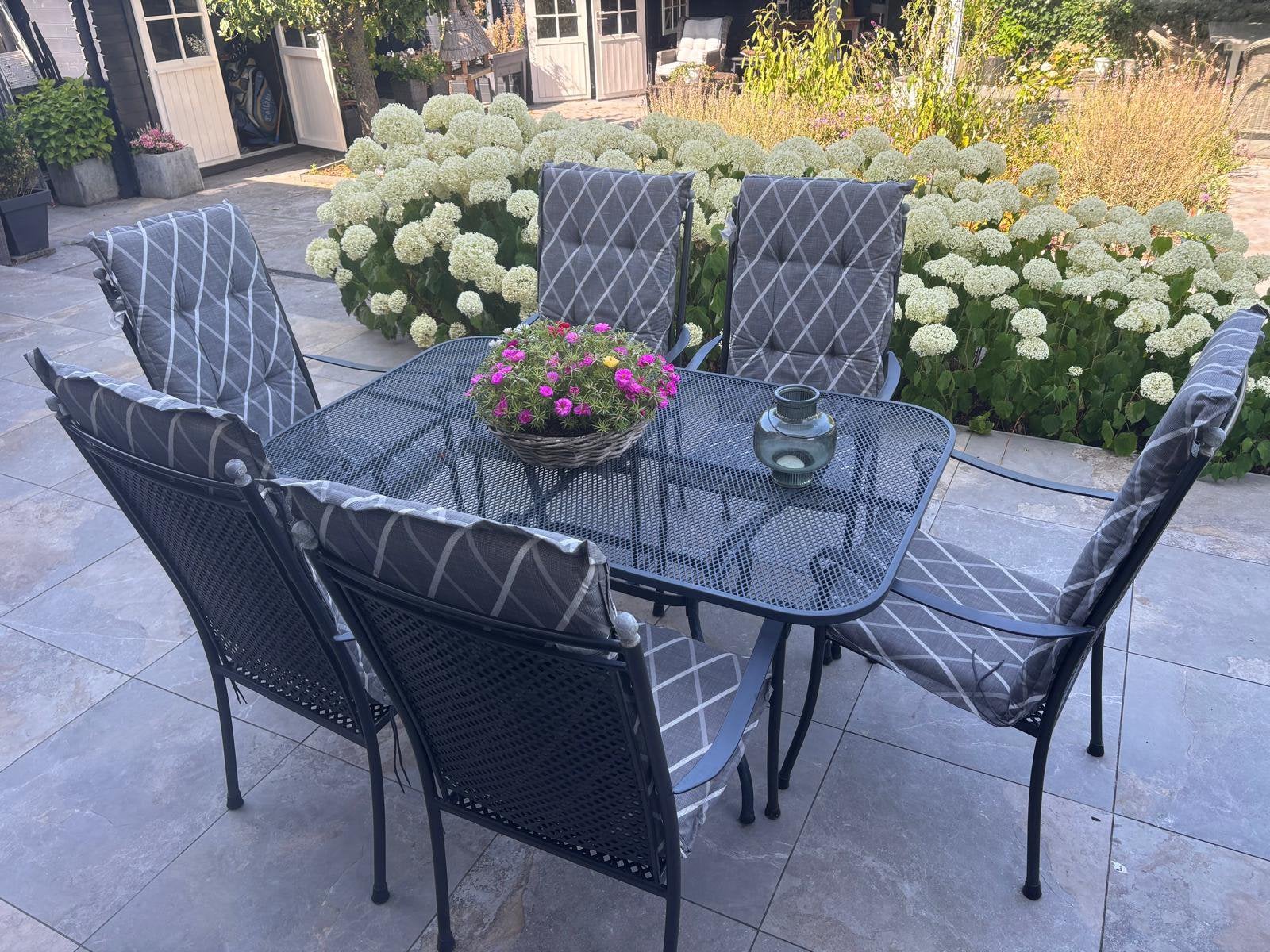 Royal garden tuinset zwart metaal 6 stoelen, Ophalen, Overige materialen, Gebruikt, 6 zitplaatsen