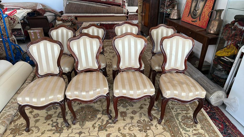 8 stuk oude mahonie eettafel stoelen, Antiek en Kunst, Ophalen