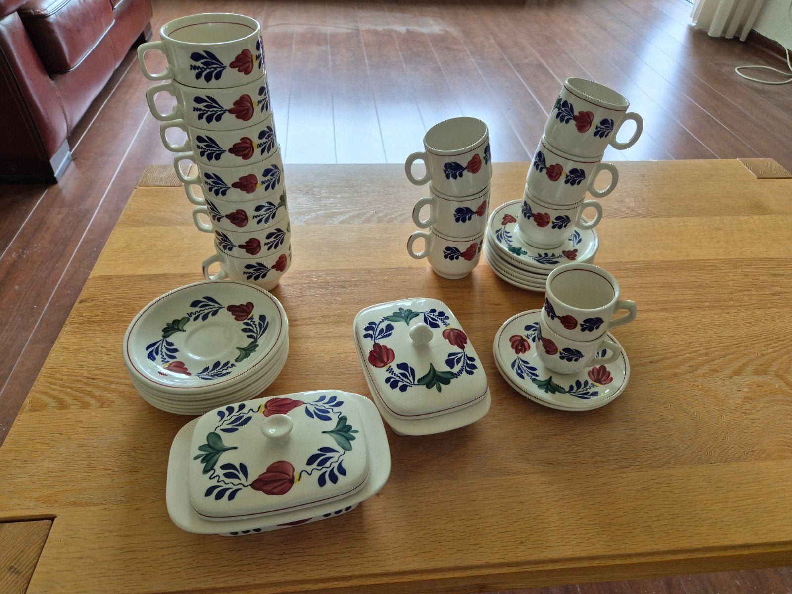 Boerenbont Servies: Kop en Schotels, Espresso, Botervlootjes, Ophalen, Gebruikt, Aardewerk, Kop(pen) en/of Schotel(s)