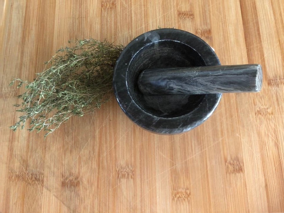 Marmeren Vijzel met Stamper - Zwart Gemêleerd, Ophalen of Verzenden, Natuurlijk materiaal, Zwart, Overige typen