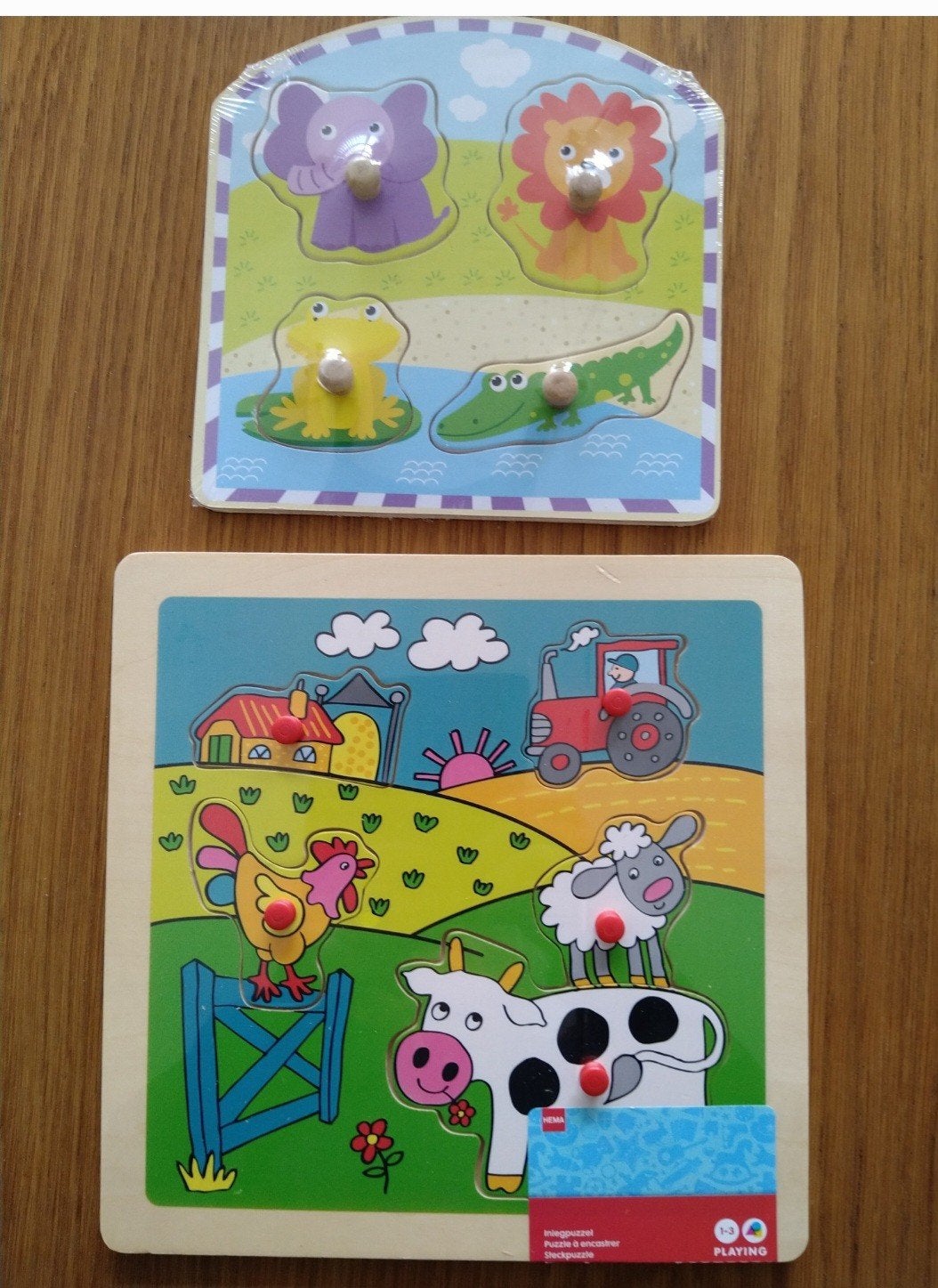 Nieuw 2 houten DIEREN PUZZELS samen €6 +gratis boekje Woezel, Ophalen of Verzenden, Minder dan 10 stukjes, Nieuw, Van hout
