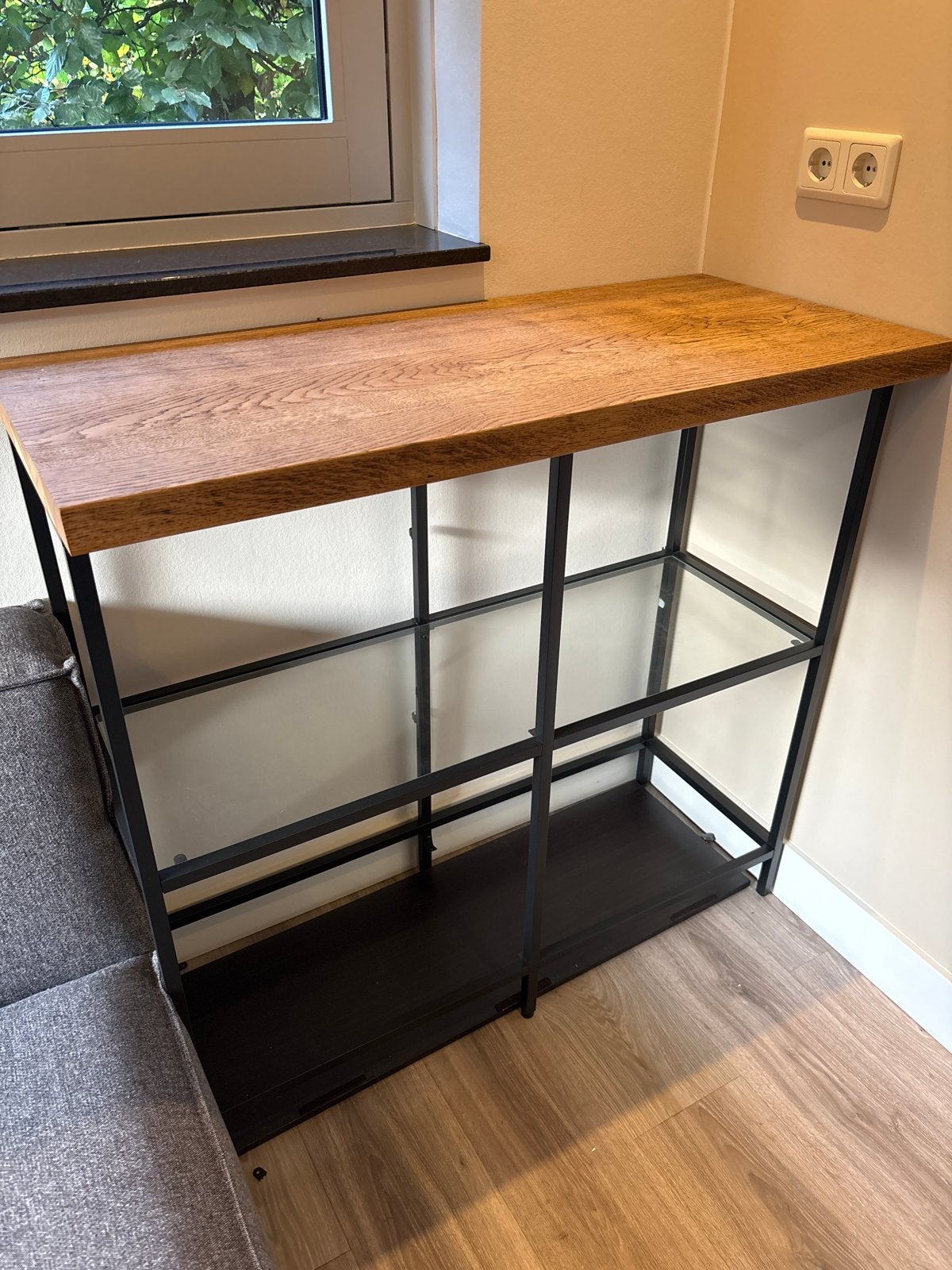 Stijlvolle console tafel / wandtafel met eiken blad, Huis en Inrichting, Ophalen of Verzenden, Zo goed als nieuw