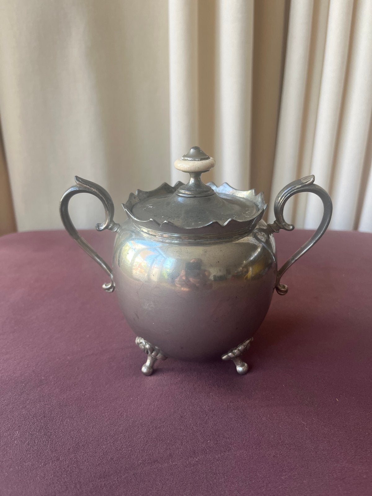 Antieke verzilverde suikerpot met deksel, Ophalen of Verzenden, Zilver