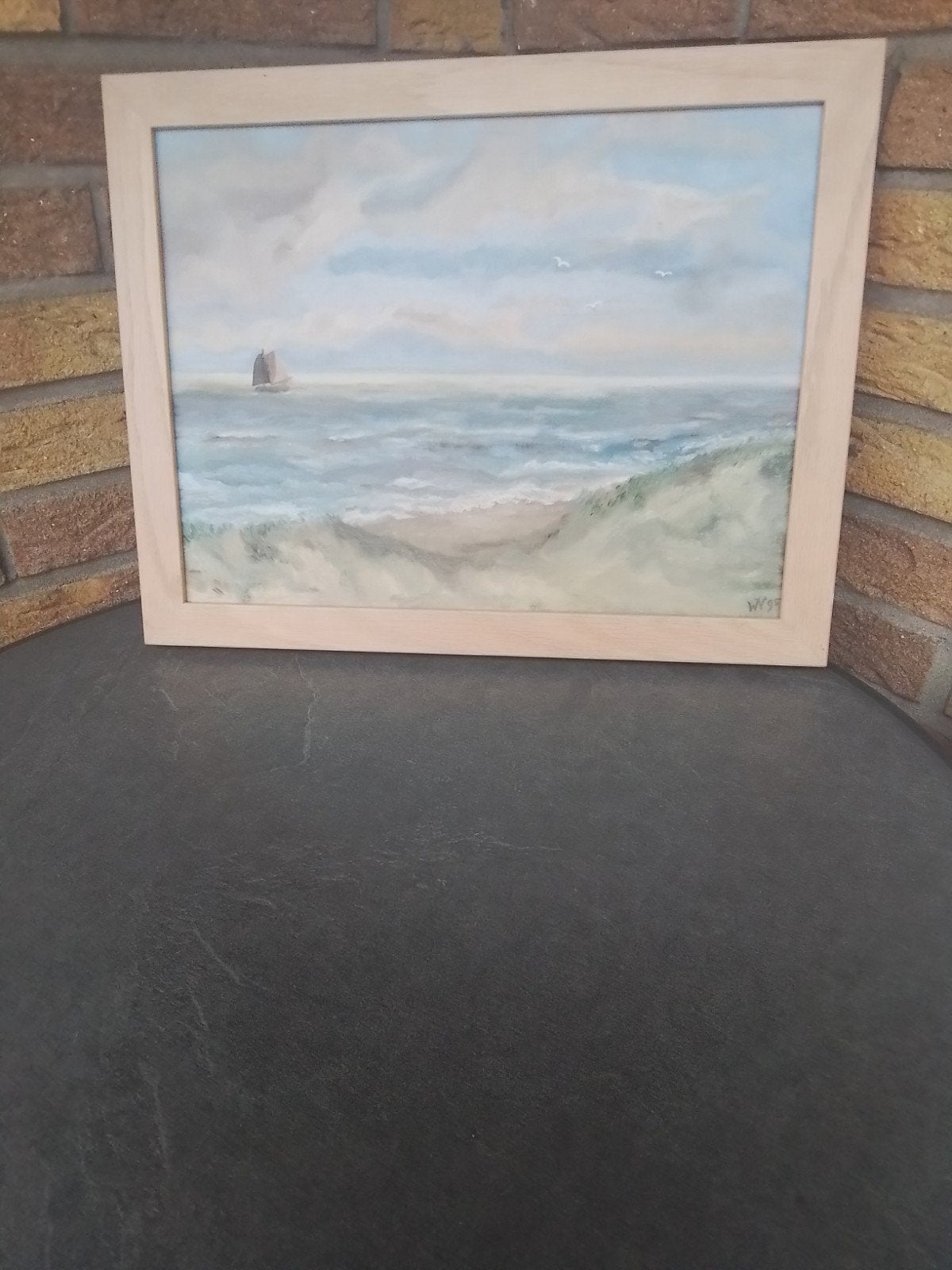 Schilderij met zeezicht maat 45/ 35 cm, Antiek en Kunst, Kunst | Schilderijen | Klassiek, Ophalen of Verzenden