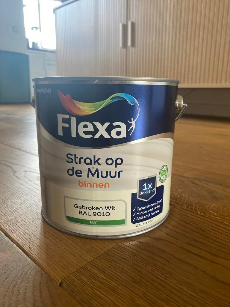 Flexa Strak op de Muur Binnen - Gebroken Wit RAL 9010, Ophalen, Wit, Minder dan 5 liter, Verf