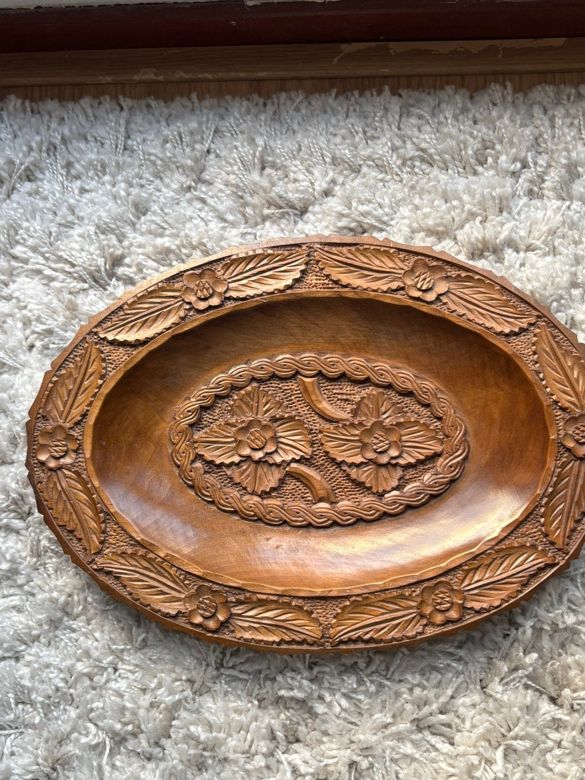 2delige XL set vintage Poolse sierschotels handgesneden hout, Ophalen of Verzenden