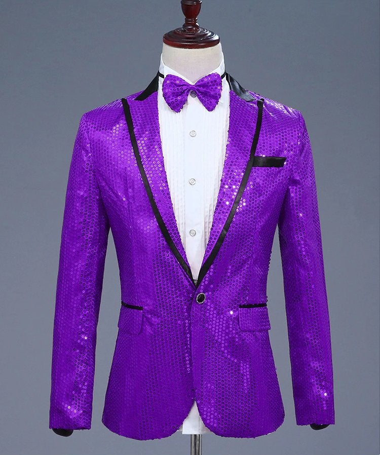 Heren paars paillet glitter colbert mannen paarse blazer jas, Kleding | Heren, Verzenden, Nieuw, Overige maten, Paars