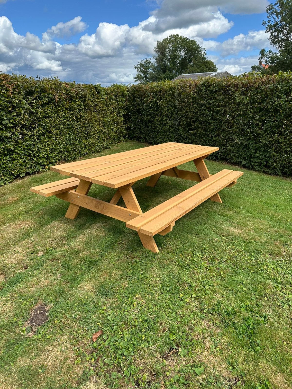 Robuuste Gouglas picknicktafel — 2,5 meter, Tuin en Terras, Picknicktafels, Ophalen, Nieuw, Inklapbaar, Rechthoekig