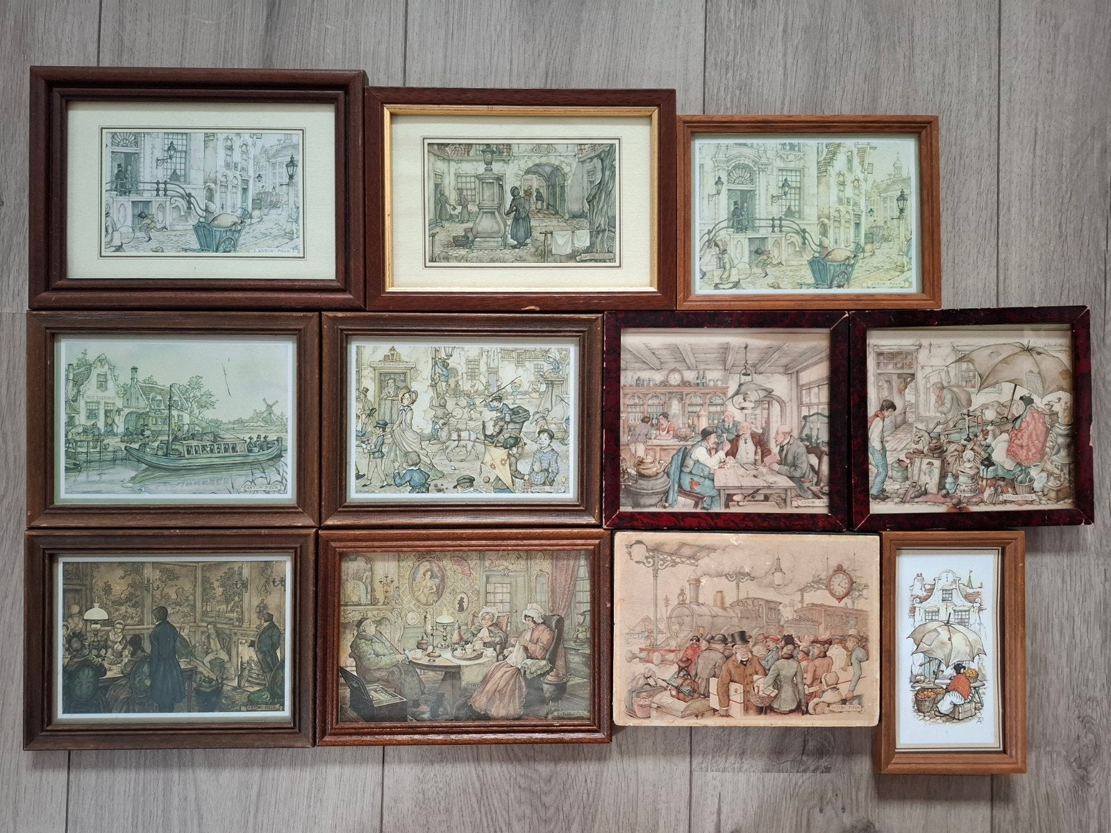 11 kleine ingelijste Anton Pieck prenten, Antiek en Kunst, Ophalen of Verzenden