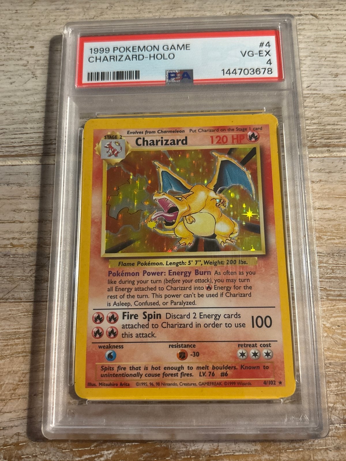 1999 Pokémon Game Charizard-Holo PSA 4 VG-EX, Ophalen of Verzenden, Gebruikt, Losse kaart, Foil
