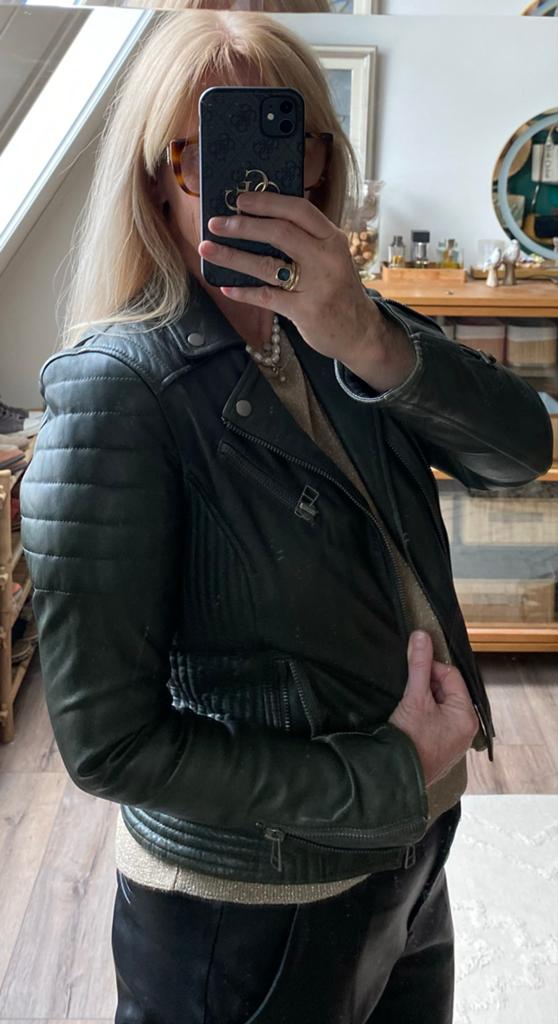 Dekkers Leren Bikerjack - Lam Leder - Maat L, Ophalen of Verzenden, Zo goed als nieuw, Maat 42/44 (L), Groen