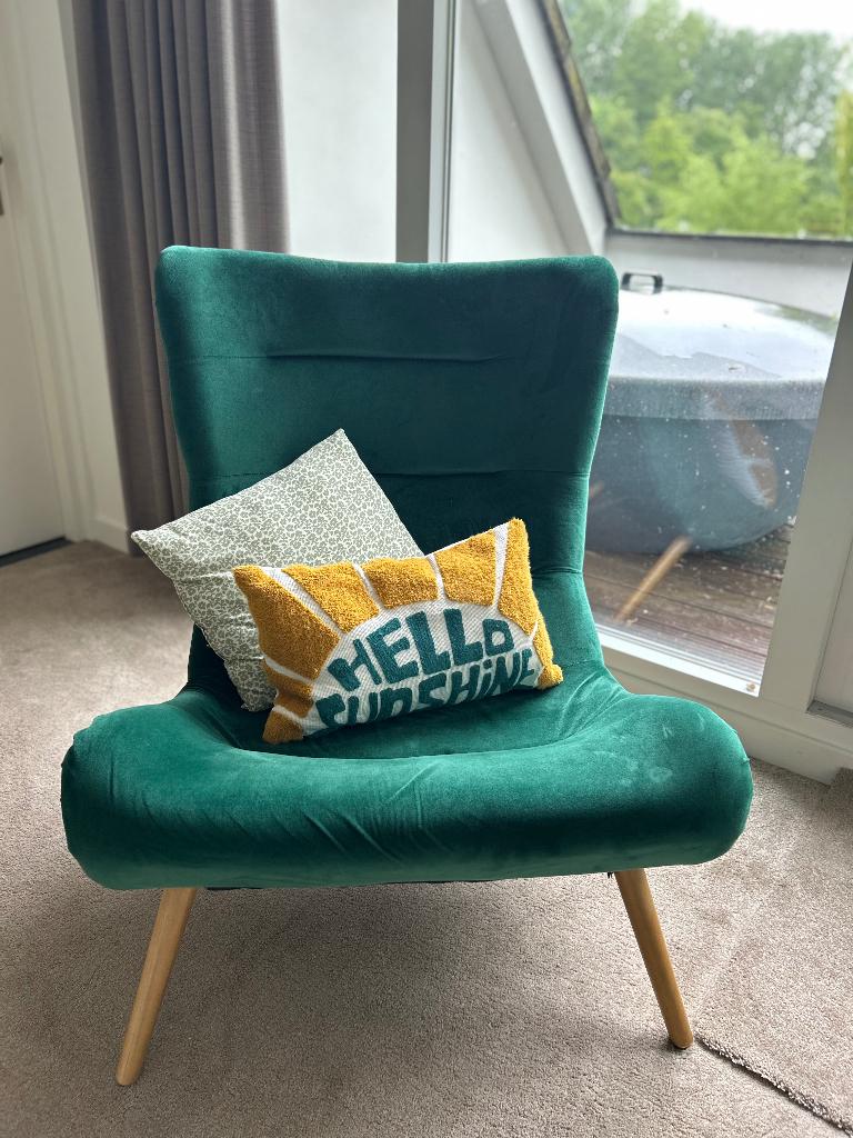 Groene lounge fauteuil Z.G.A.N., Ophalen, 75 tot 100 cm, Zo goed als nieuw, Stof