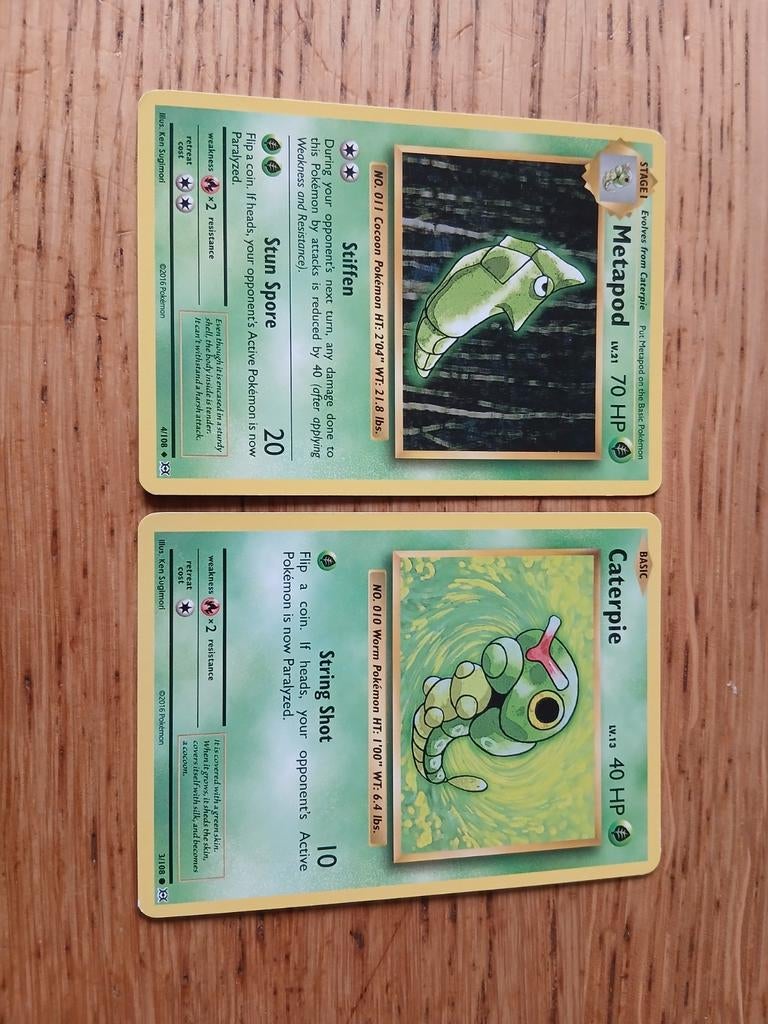 Pokémon Kaarten: Metapod en Caterpie (Basis Set), Ophalen of Verzenden, Gebruikt, Meerdere kaarten