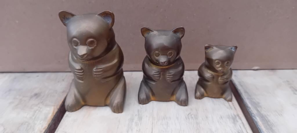 Setje 3 koperen beren., Verzamelen, Beelden en Beeldjes, Ophalen of Verzenden, Gebruikt, Dier