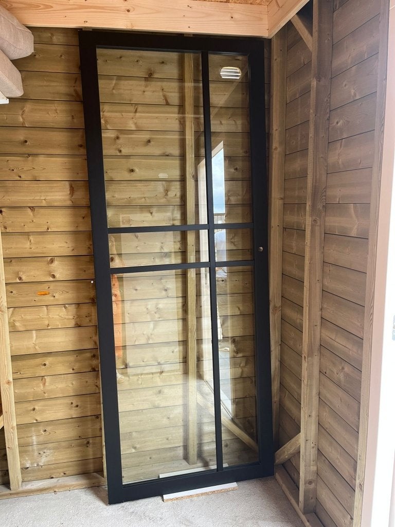 Zwarte binnendeur met glas (Opdek), Ophalen, 80 tot 100 cm, 215 cm of meer, Binnendeur