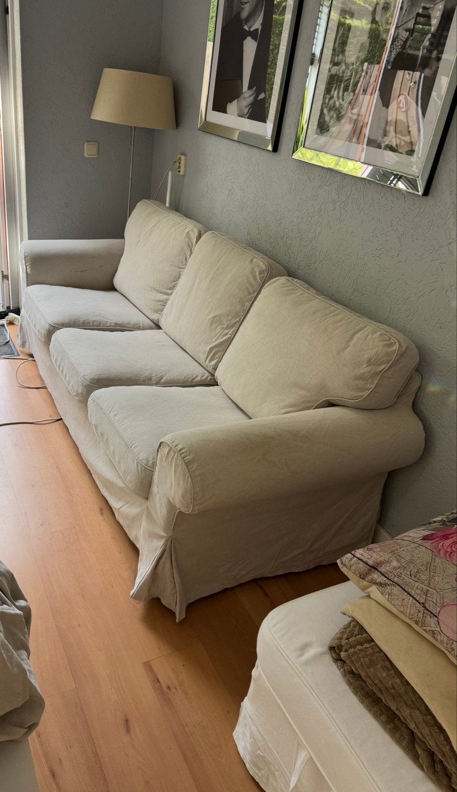 IKEA Ektorp 3-zitsbank met extra witte hoezen, Ophalen, Gebruikt, Driepersoons, 75 tot 100 cm