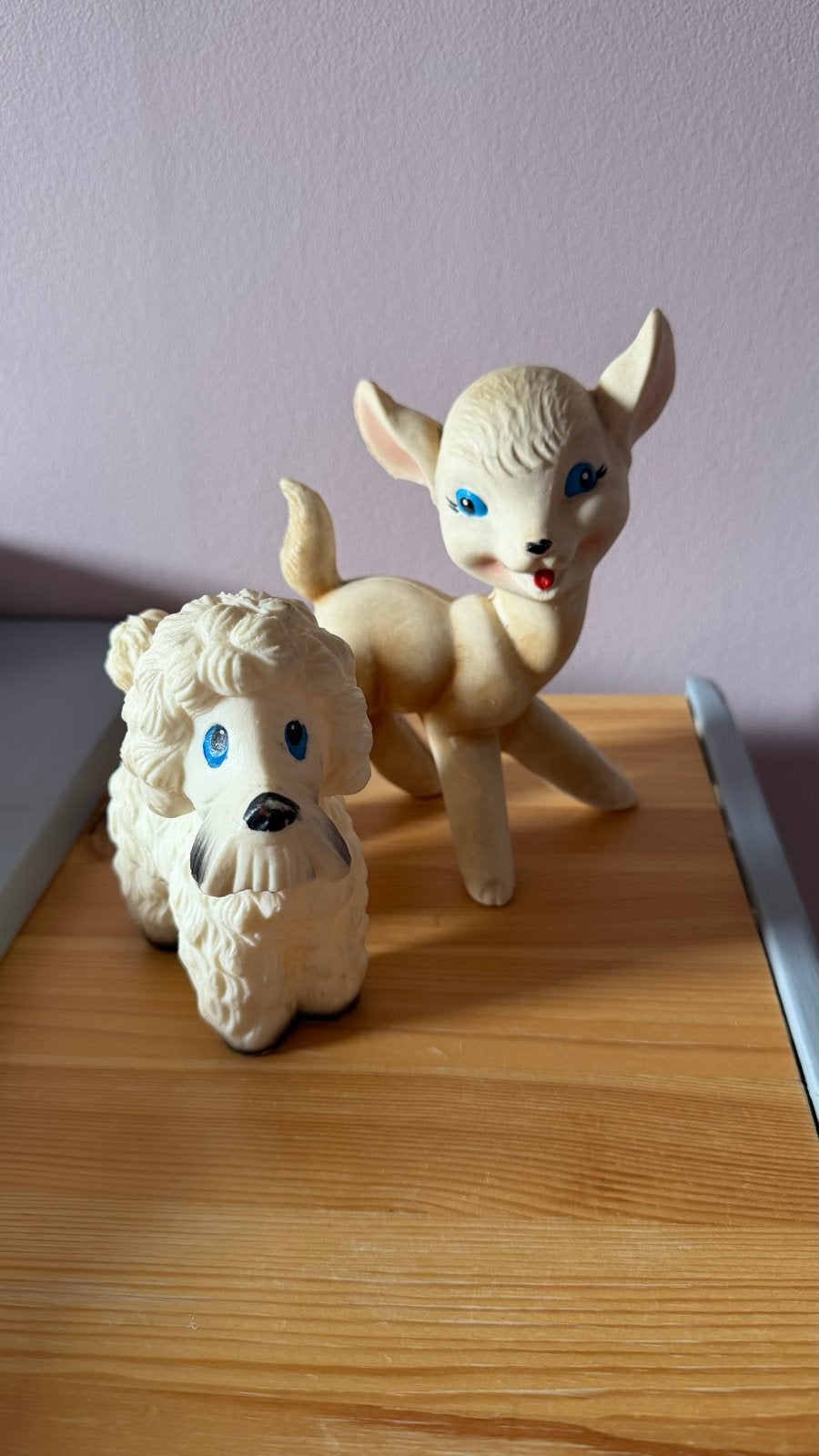 Retro Vintage rubberen piepbeesten: Poedel en Bambi, Verzamelen, Ophalen of Verzenden, Gebruikt