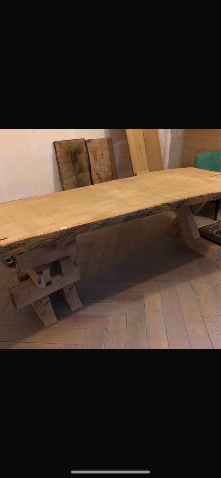 Robuuste Stamtafel - Uniek Blad, 200 cm of meer, Zo goed als nieuw, Vijf personen of meer, Rechthoekig