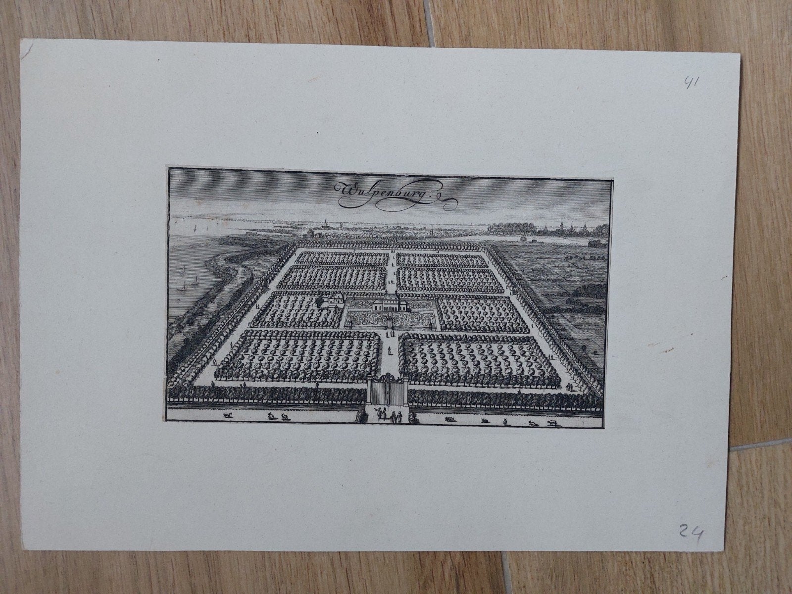 41 Wulpenburg Middelburg Zeeland Originele gravure uit 1696, 10 cm, Stadsgezicht, Gravure, Blanco verso