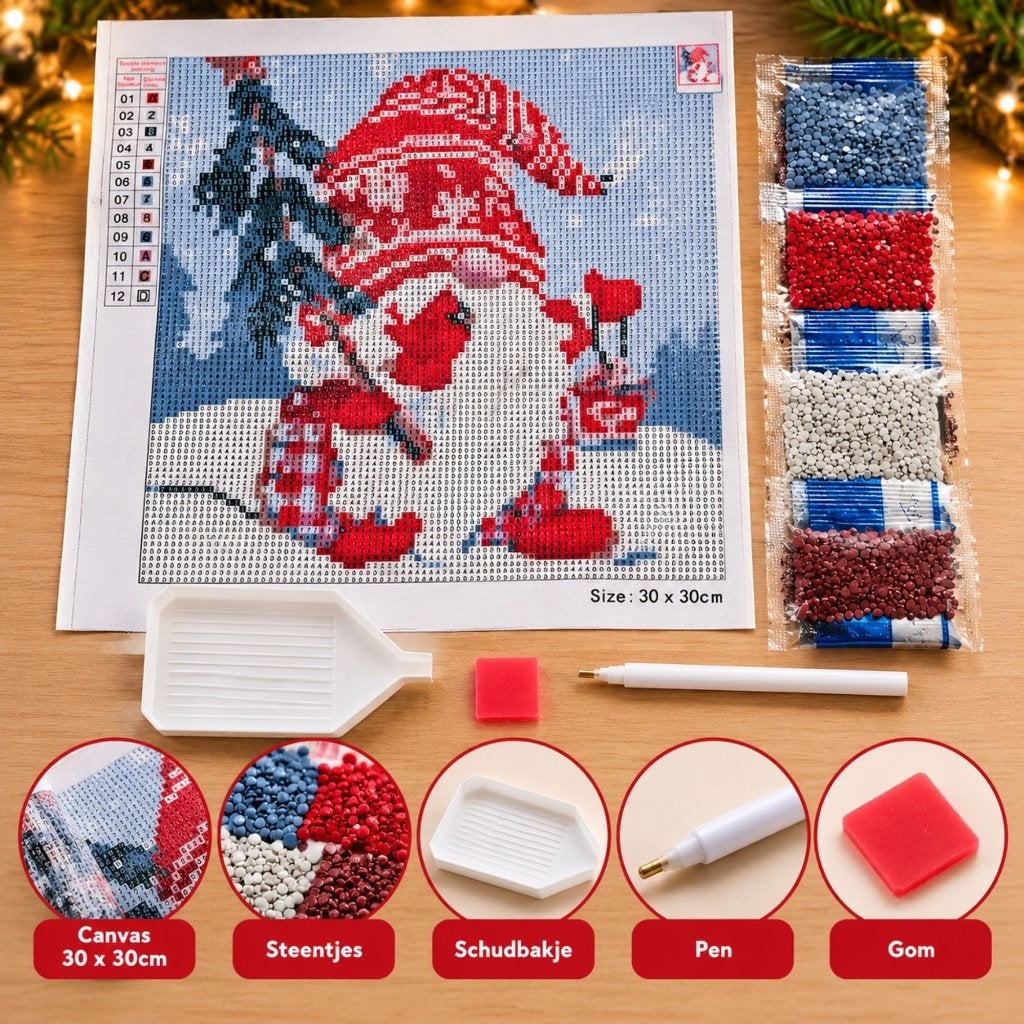 Diamond Painting Kerst Gnome 30x30 cm – Complete Set, D, Nieuw, Ophalen of Verzenden, D
