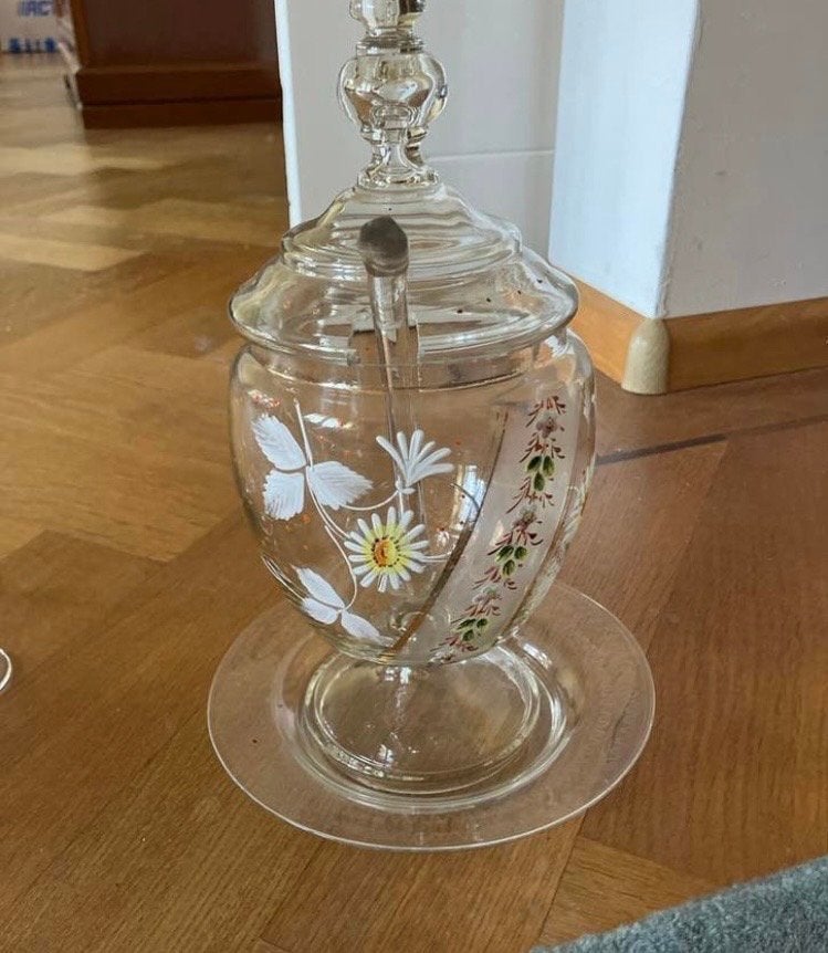Antieke Kristallen Bowl/Boerenjongens Pot met Beschildering, Antiek en Kunst, Ophalen