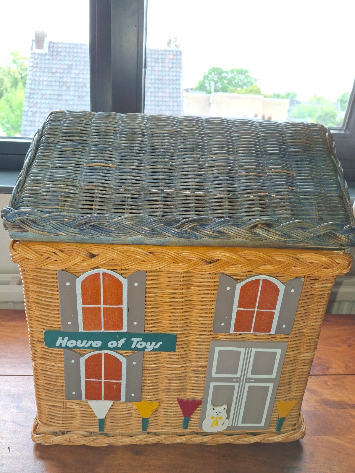 Vintage rieten opbergmand 'House of Toys' - Speelgoedkist, Overige materialen, Minder dan 50 cm, Gebruikt, Minder dan 50 cm