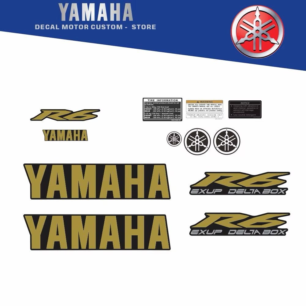 Yamaha R6 Sticker Set / Stickervel – R6 Decals – Goud/Zwart, Motoren, Accessoires | Stickers, Ophalen of Verzenden