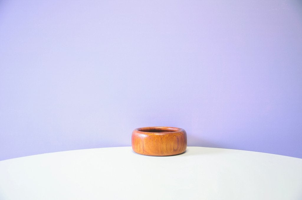 vintage teakhouten schaaltje digsmed, Gebruikt, Schaal, Rond, Ophalen of Verzenden