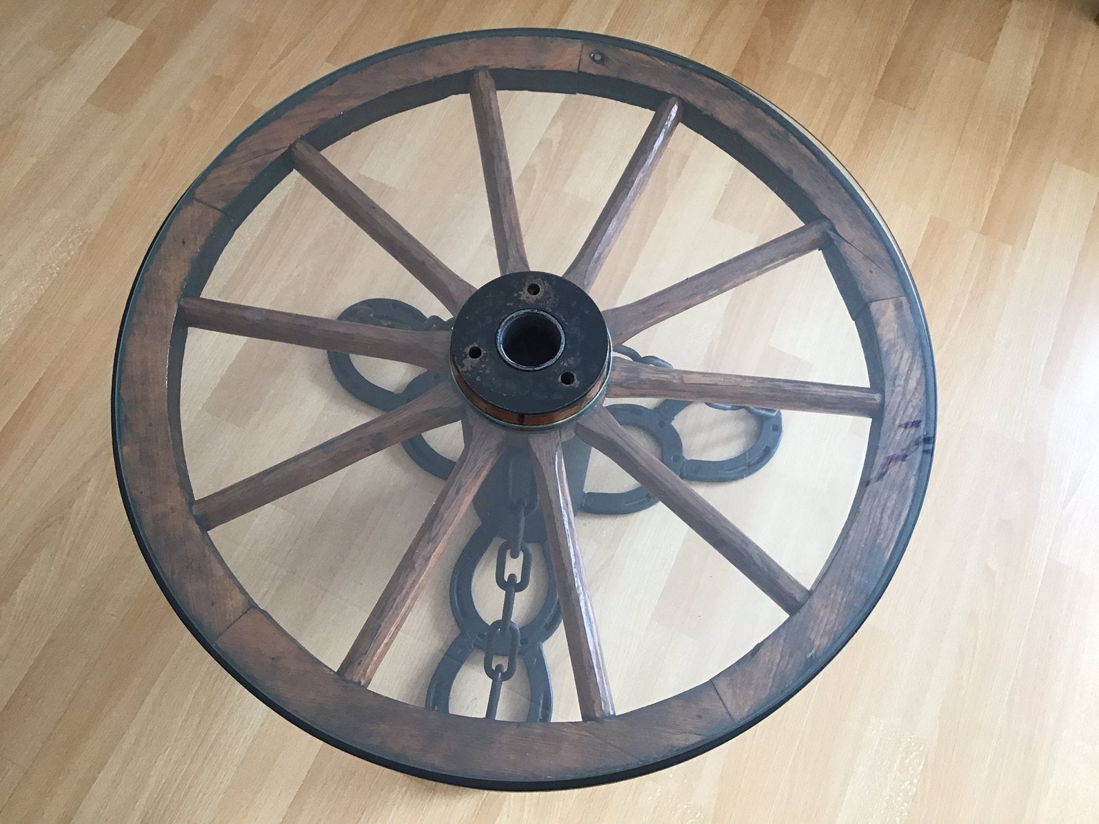 Wagenwieltafel, Huis en Inrichting, Tafels | Bijzettafels, Ophalen, Minder dan 45 cm, Gebruikt, Rond