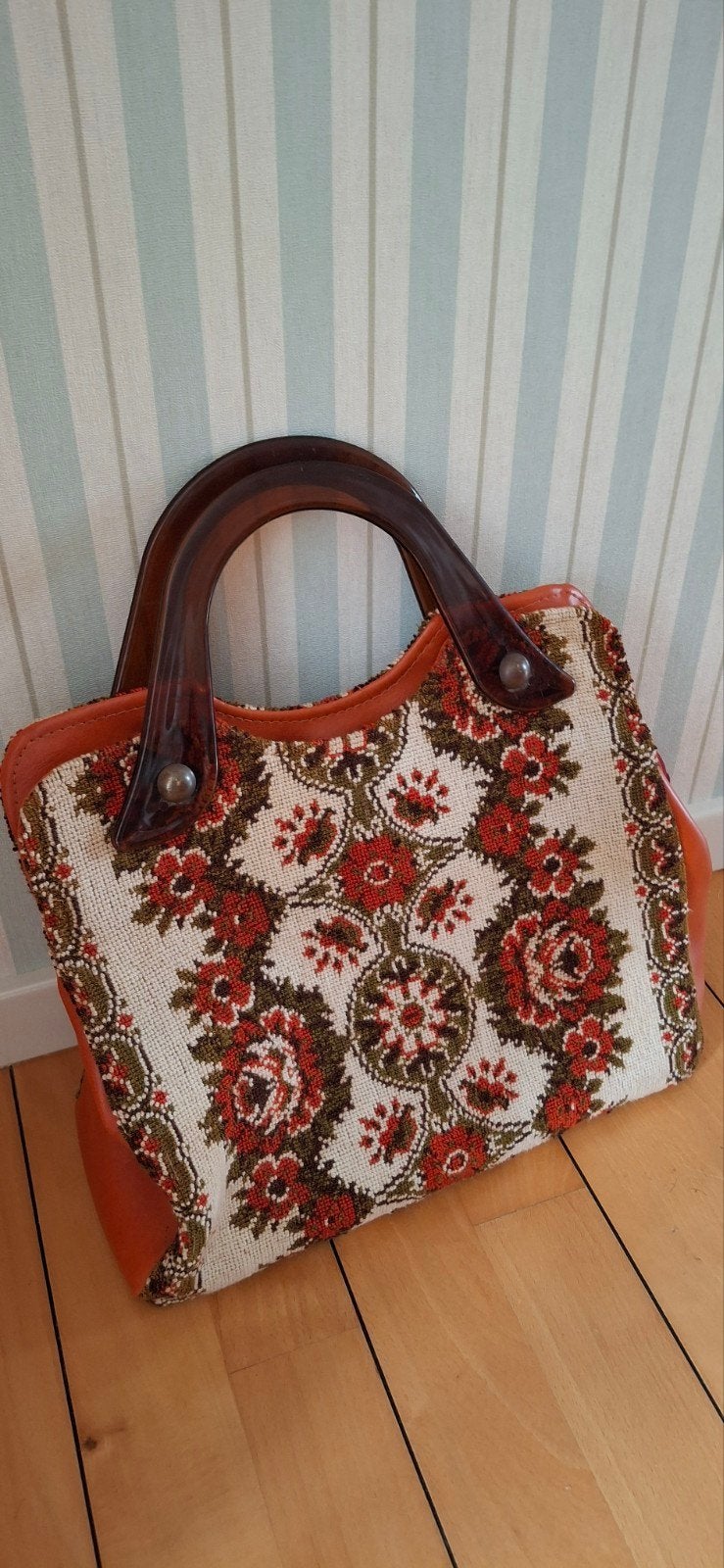 Vintage Handtas Jaren 60/70 - Warme Herfstkleuren Gobelin, Sieraden, Tassen en Uiterlijk, Ophalen