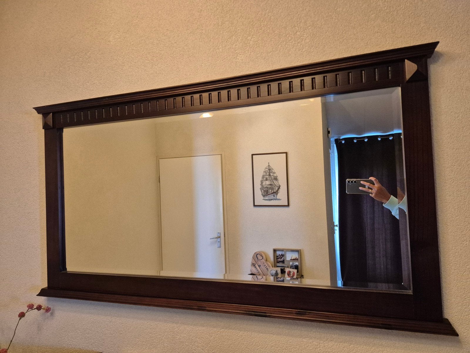 Mooie houten spiegel, 134x71 cm, zeer net, Huis en Inrichting, Ophalen, 125 cm of meer, Zo goed als nieuw, Minder dan 100 cm