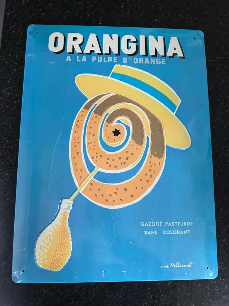 Emaille metalen reclamebord Orangina, Ophalen of Verzenden, Gebruikt, Reclamebord