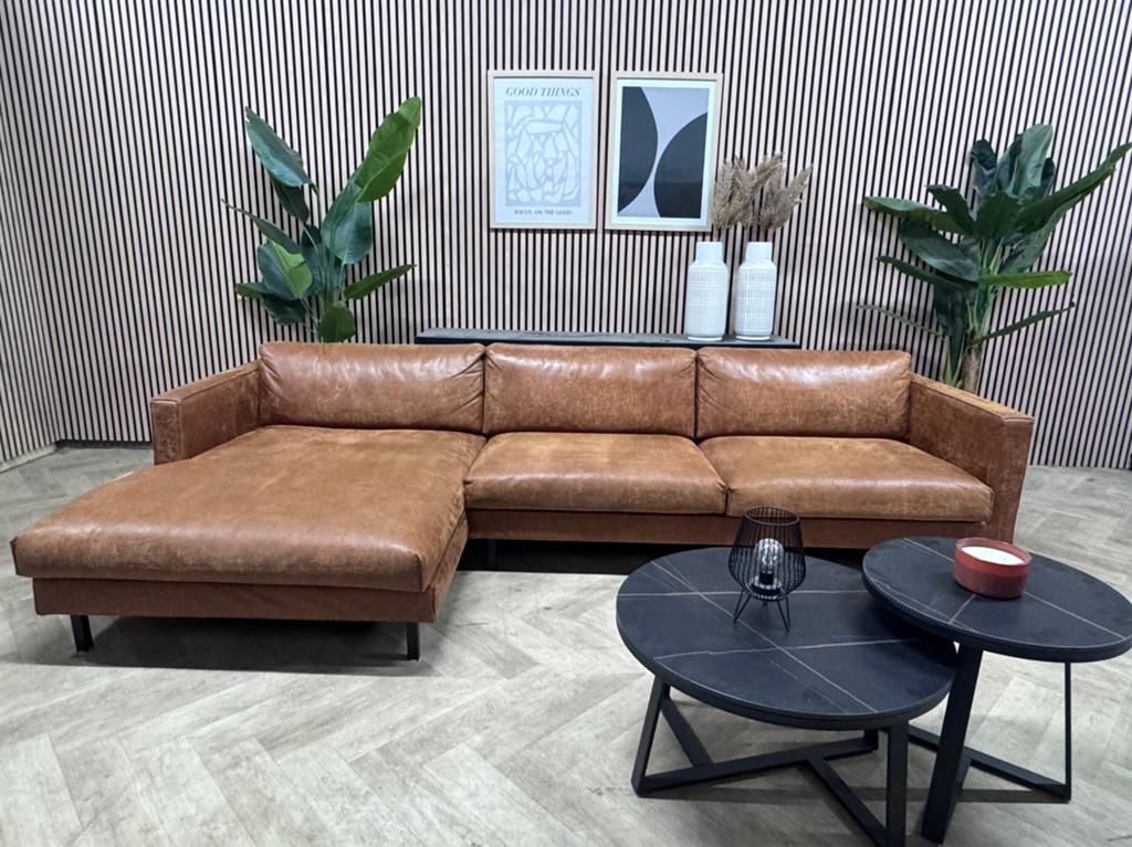 ZGAN Bodilson Chili Hoekbank Microleer - Bruin - 302 x 155, -, -, Hoekbank, Leer