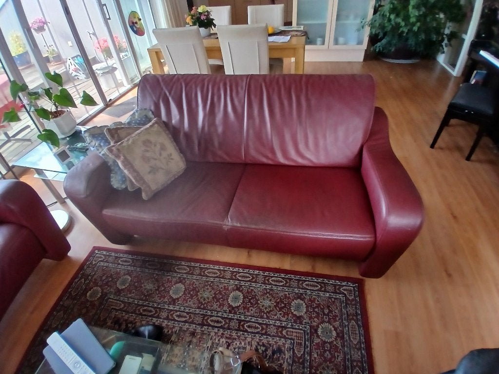 lederen 2 en 3 zits bank Bordeaux-rood, Ophalen, Gebruikt, Leer, Klassiek