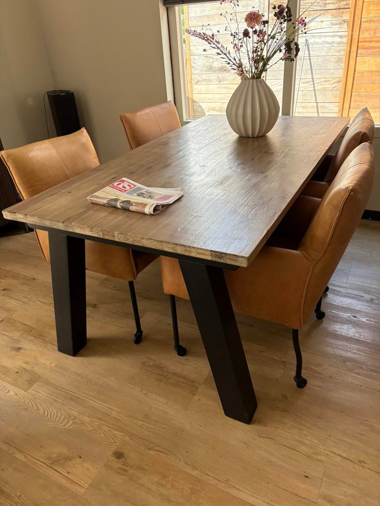 4 x eettafel stoelen vintage cognac leder, Ophalen, Overige kleuren, Leer, Zo goed als nieuw