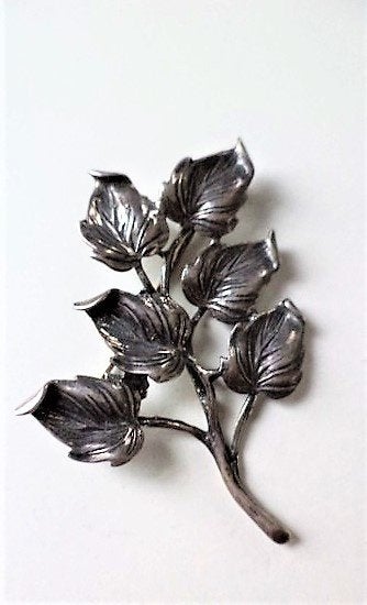Zilveren broche takje met zes blaadjes Deense stijl 925, Ophalen, Zo goed als nieuw, Zilver, Zilver
