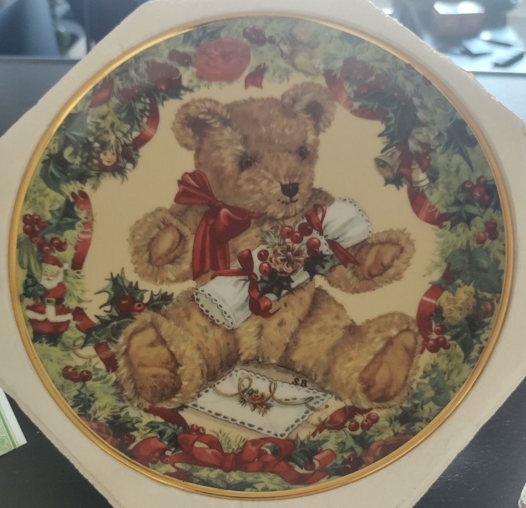 Verzamelaarsbord Teddybeer eerste Kerst van Franklin Mint., Ophalen, Gebruikt