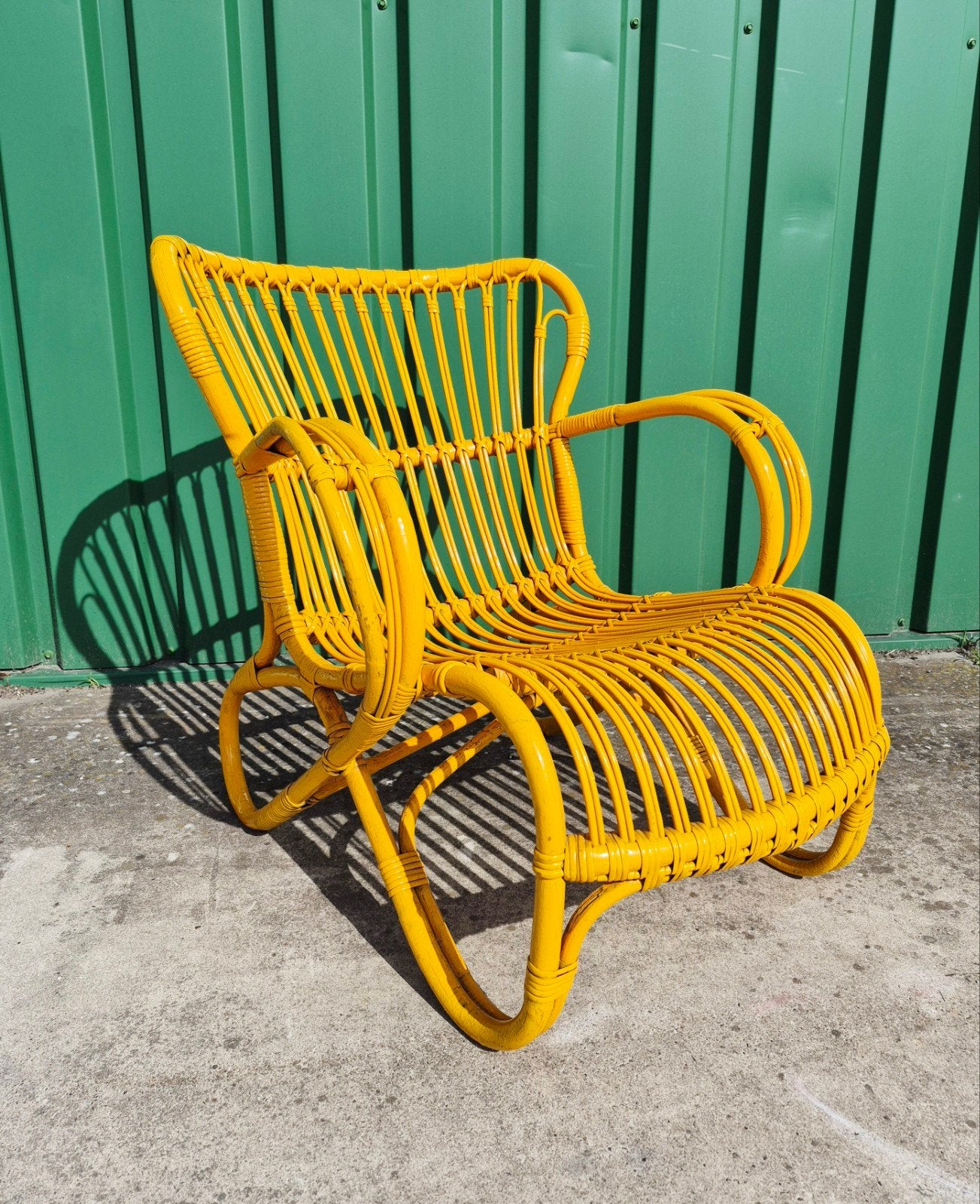 Vintage, rotan stoel/fauteuil, Rohé jaren 50, Ophalen, Zo goed als nieuw, Mid-century, 50 tot 75 cm
