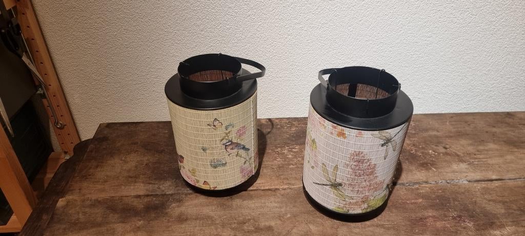 Windlichten, zwart metaal 2x, Ophalen of Verzenden, Zwart, Metaal, Minder dan 25 cm