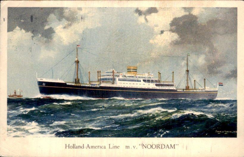 SS Noordam - Holland America Line - 1947 - Rotterdam, Ophalen of Verzenden, 1940 tot 1960, Gelopen, Zuid-Holland